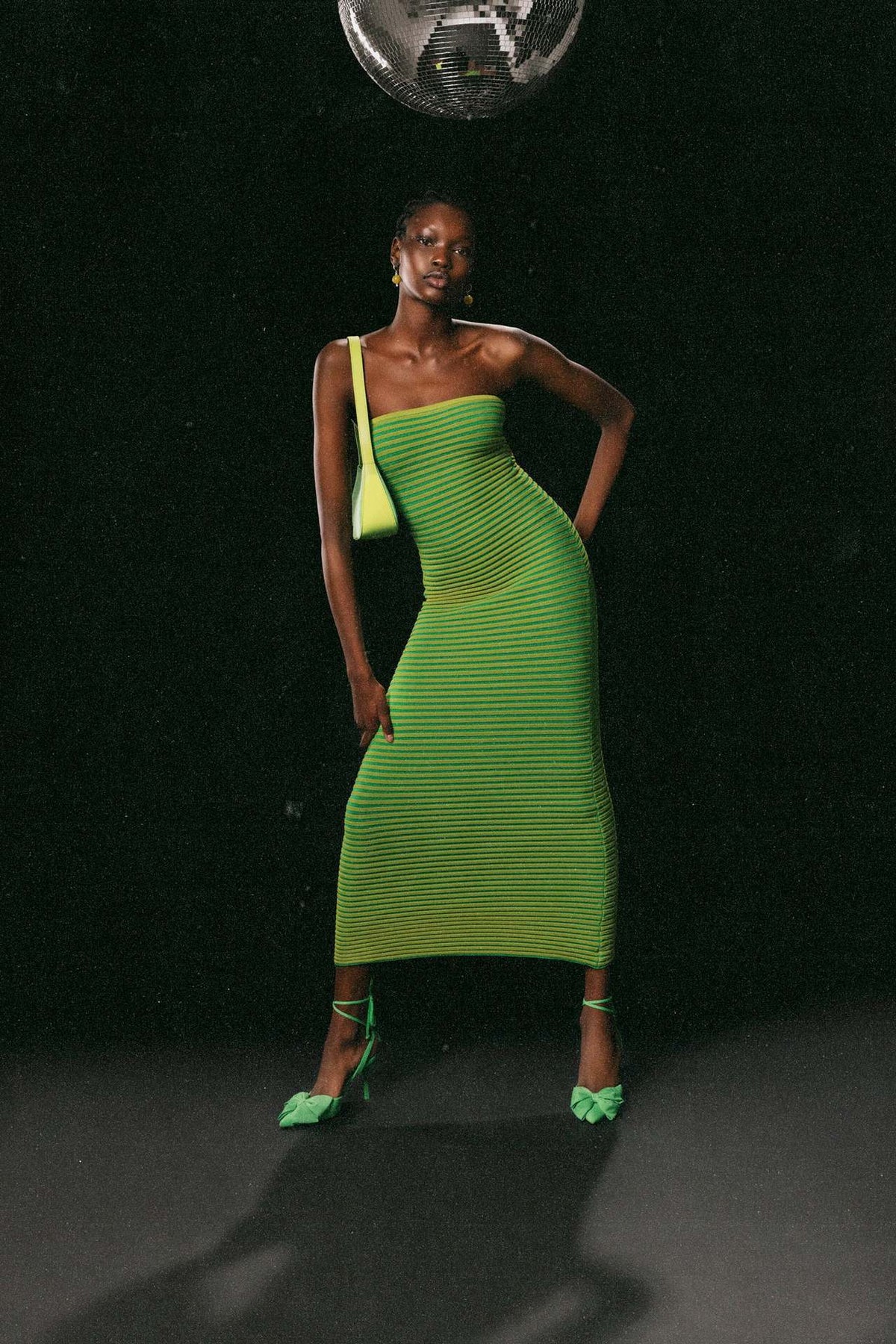 Striped Knit Strapless Bandeau Bodycon Maxi Dress