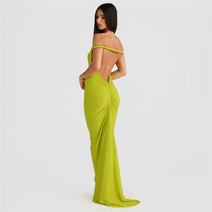 Off Shoulder Straight Neck Bodycon Floor Length Gown