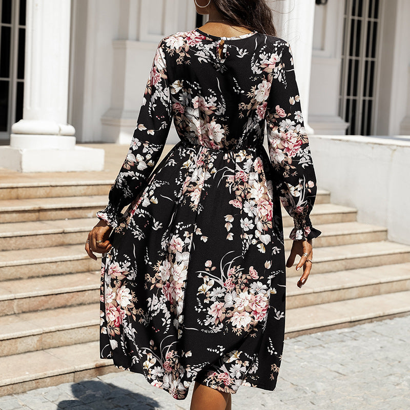 V Neck Flutter Sleeve Tie Waist Floral Wrap Midi Dress