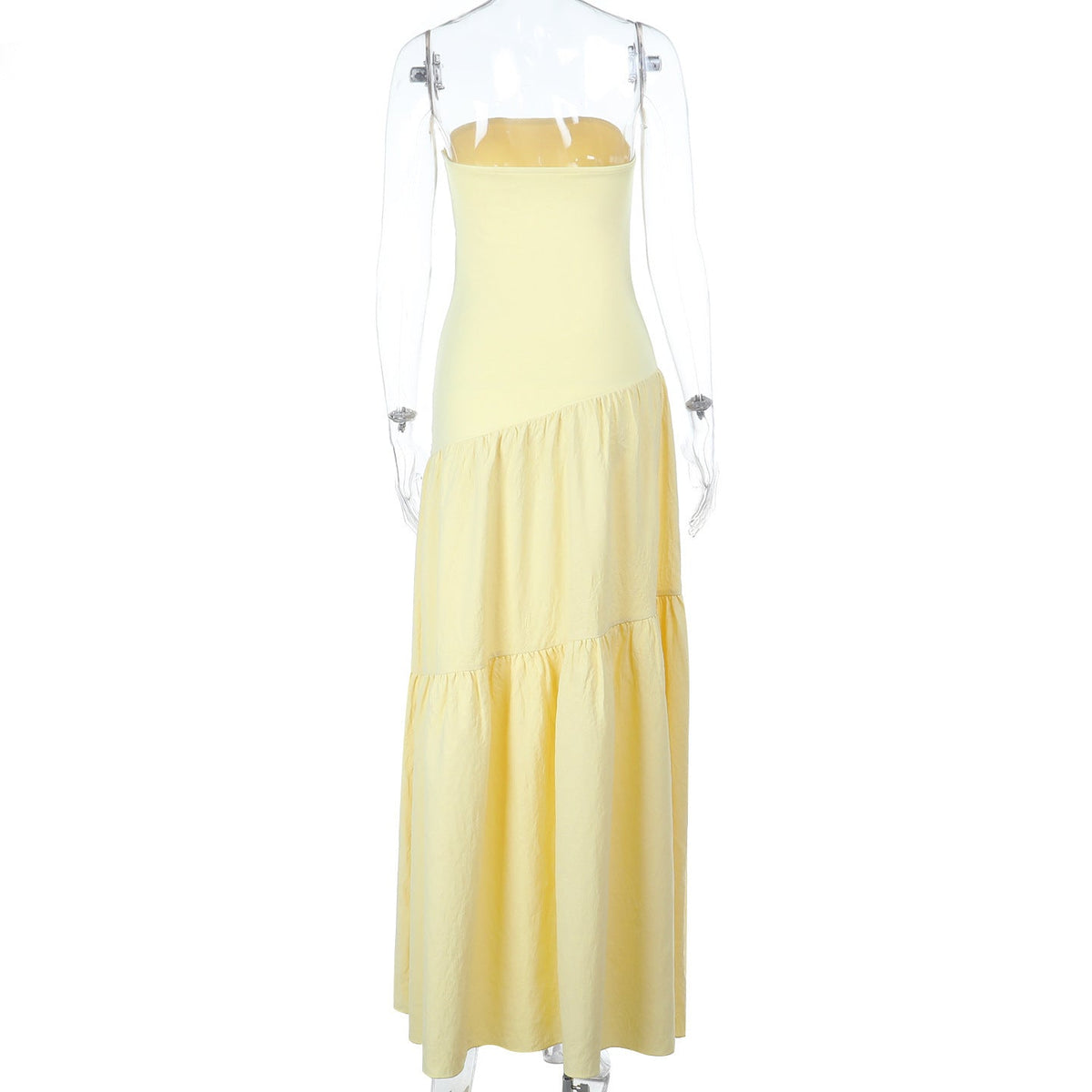 Strapless Ruched Bodice Tiered A-Line Maxi Dress