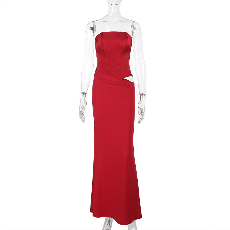 Strapless Corset Bodice Draped Column Maxi Gown Two-Piece Look