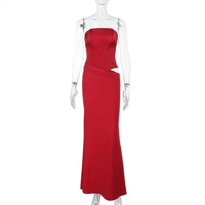 Strapless Corset Bodice Draped Column Maxi Gown Two-Piece Look