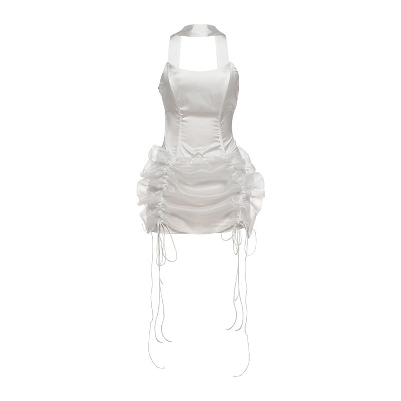 Halter Choker Corset Ruched Puff Skirt Drawstring Mini Dress