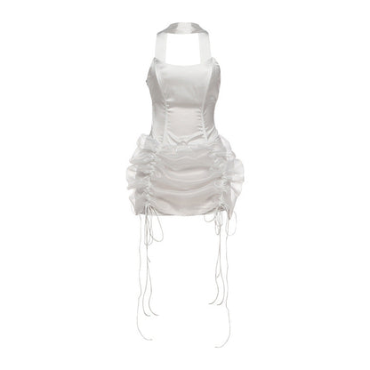 Halter Choker Corset Ruched Puff Skirt Drawstring Mini Dress