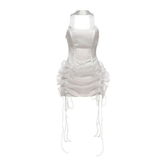 Halter Choker Corset Ruched Puff Skirt Drawstring Mini Dress