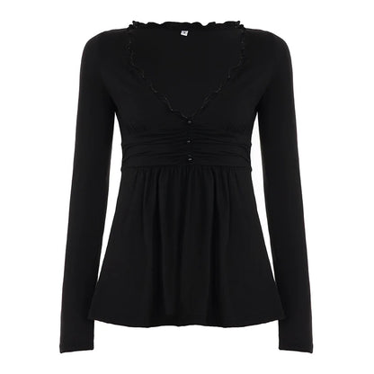 Analy Ruched V-Neck Long Sleeve Top