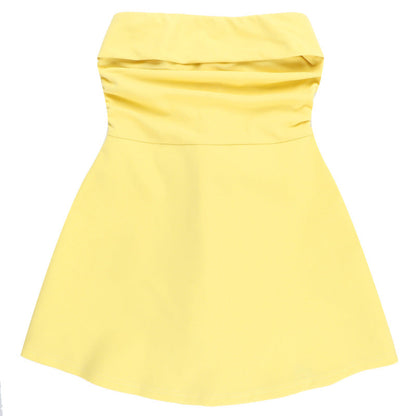 Strapless Pleated Bubble Hem Mini Dress