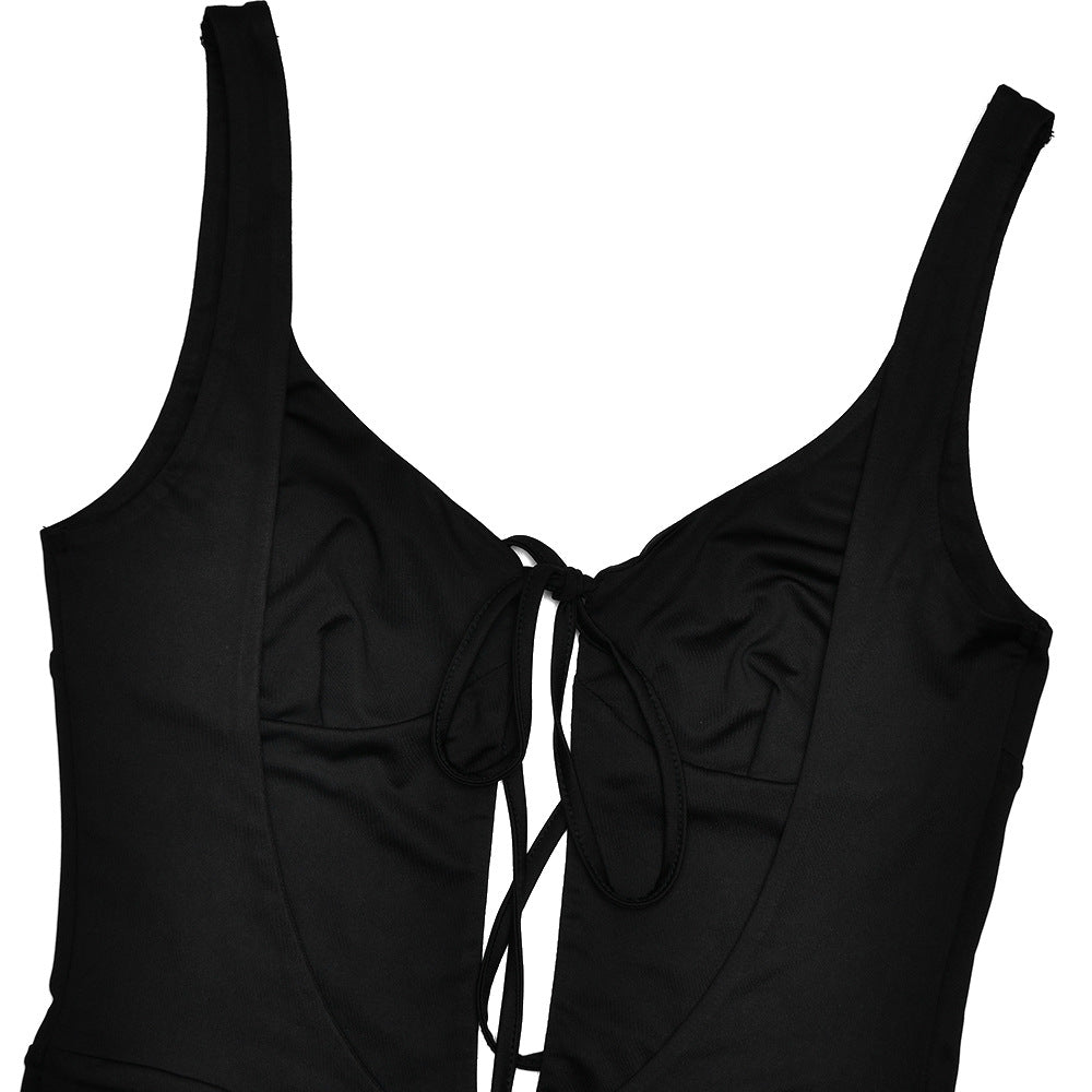 Tank Strap Keyhole Cutout Ruched Bodycon Maxi Dress