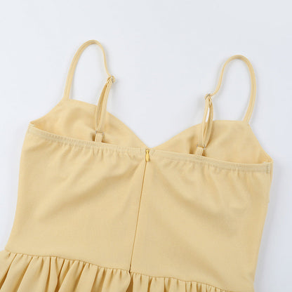Sweetheart Spaghetti Strap Corset Bodice Pleated Pocket Midi Dress