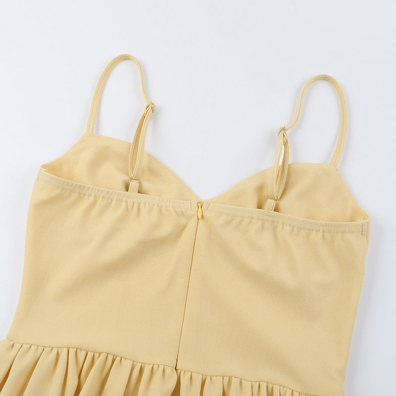 Spaghetti Strap Corset Bodice Flared Pleated Skirt Pocket Midi Dress