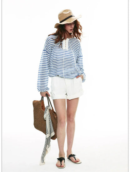 Nautical Lace-Up Striped Top