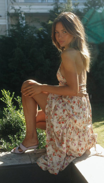 Spaghetti Strap Tiered Ruffle Ditsy Floral Maxi Dress