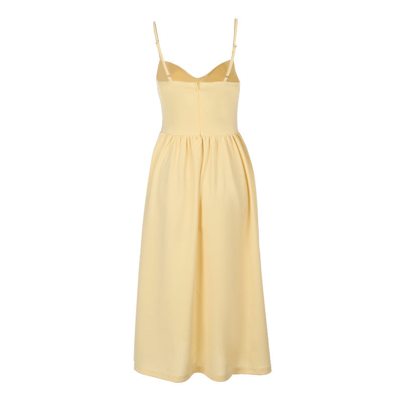 Sweetheart Spaghetti Strap Corset Bodice Pleated Pocket Midi Dress