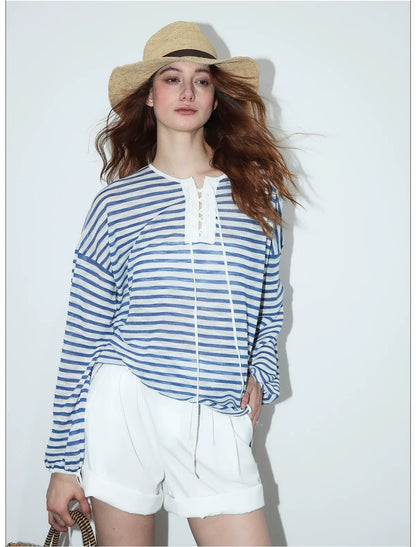 Nautical Lace-Up Striped Top
