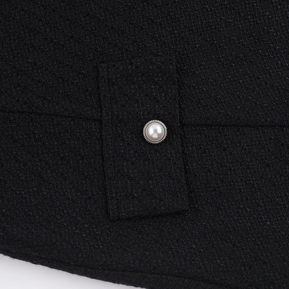 Square Neck Tweed Pearl Button Pocket A-Line Mini Dress