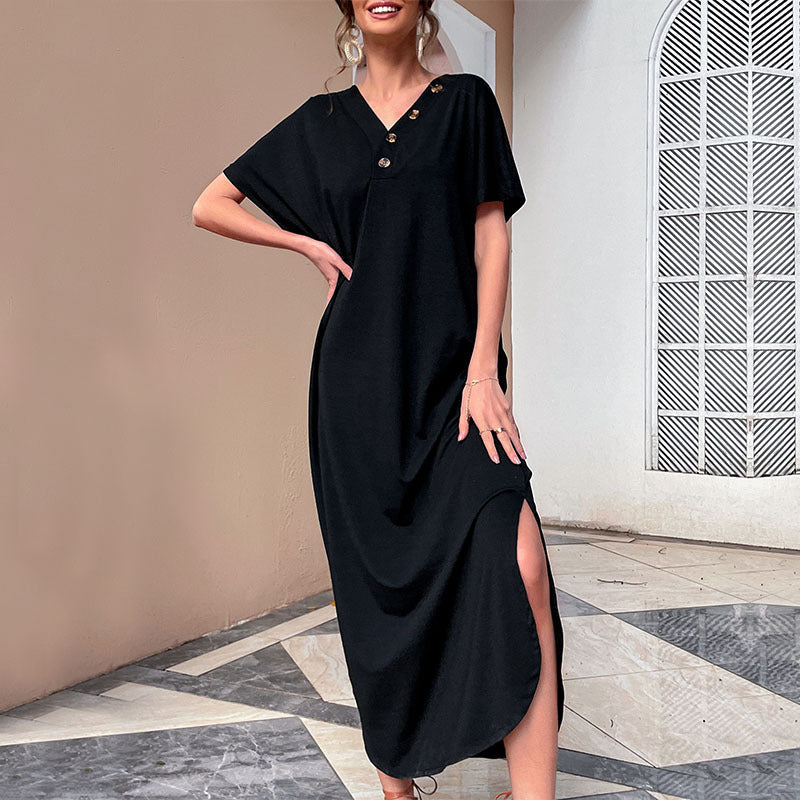 Crew Neck Short Sleeve Cotton Blend T Shirt Midi Dress