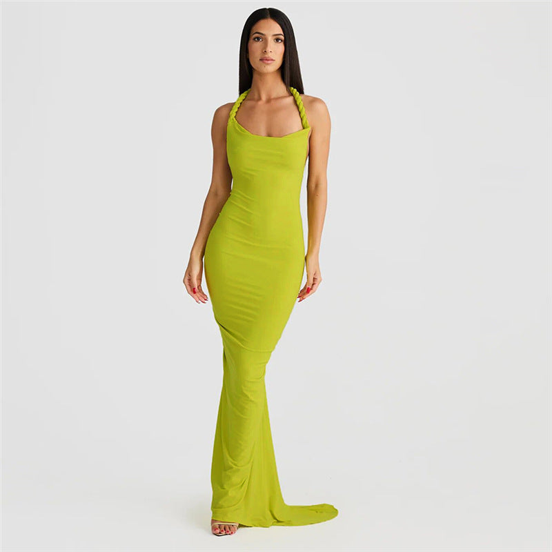 Off Shoulder Straight Neck Bodycon Floor Length Gown