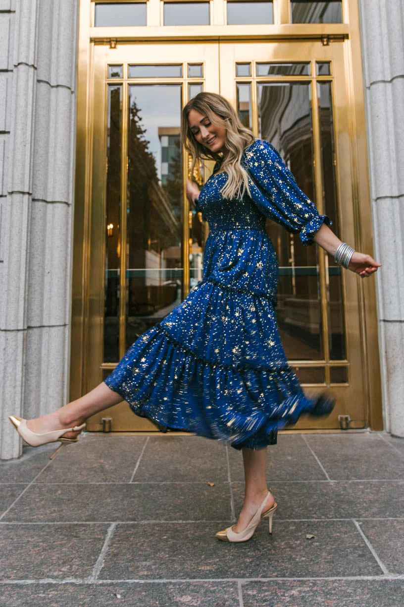 Printed Ruffle Tiered Midi Dress