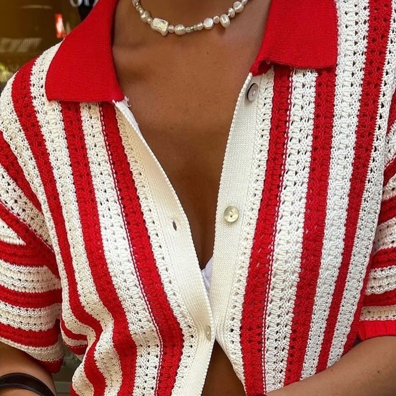 Becky Striped Knit Cardigan Top