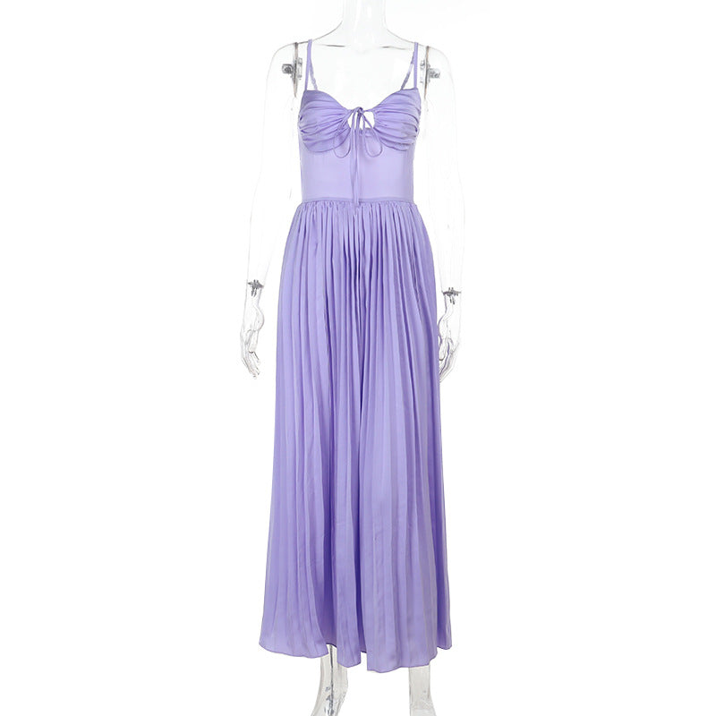 Sweetheart Keyhole Tie Spaghetti Strap Accordion Pleat Maxi Dress