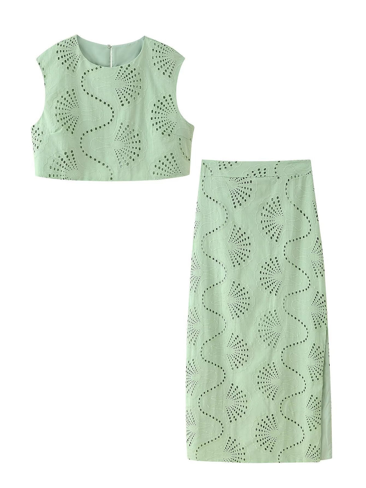 Alaura Green Embroidered Skirt Set