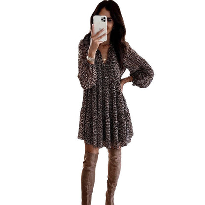 V-Neck Button Front Balloon Sleeve Tiered Floral Babydoll Mini Dress