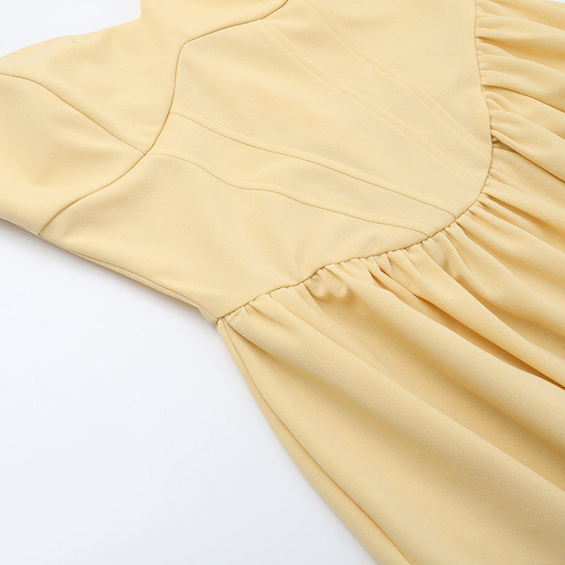 Sweetheart Spaghetti Strap Corset Bodice Pleated Pocket Midi Dress