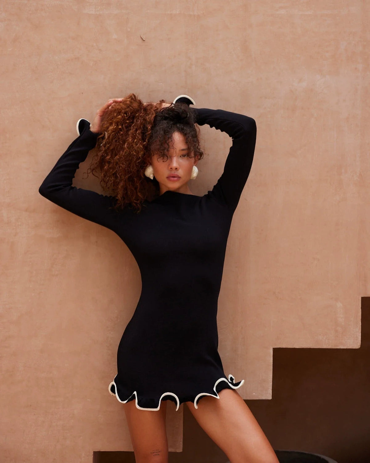 Ruffle Hem Long Sleeve Knit Mini Dress