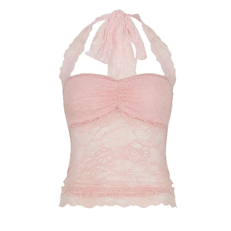 Lace Trim Halter Camisole Top