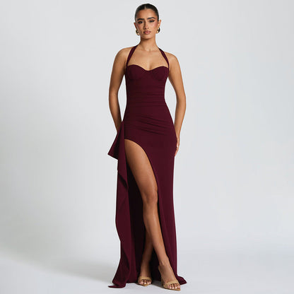 Long Sleeve Pleated Column Maxi Dress