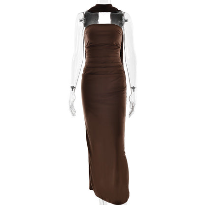 Strapless Tiered Panel Maxi Dress With Gloves Set