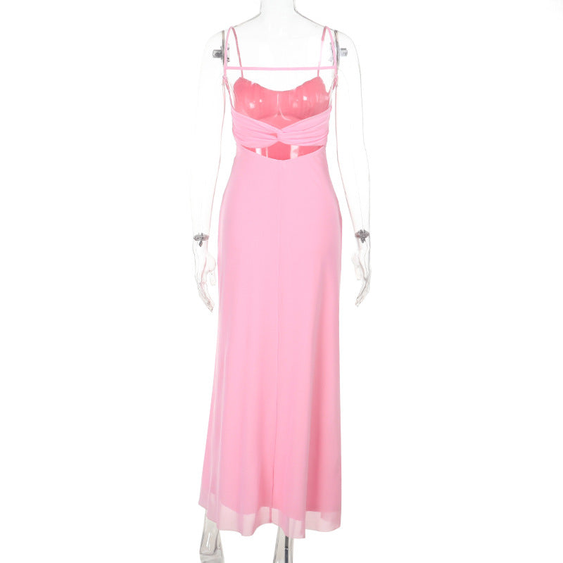 Spaghetti Strap Ruched Twist Front Column Midi Dress