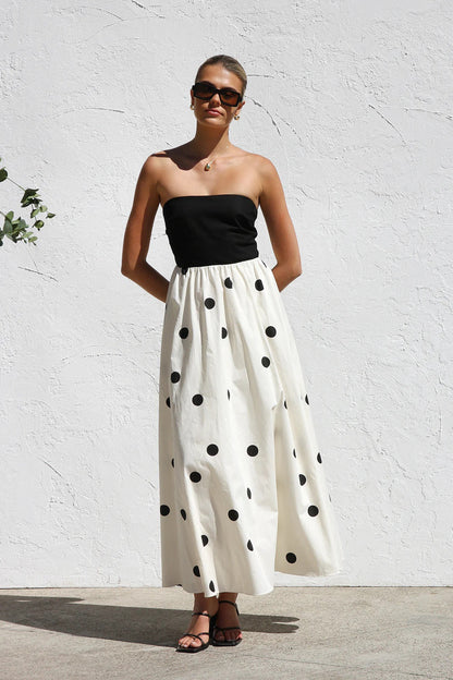 Polka dot print patchwork wrap dress