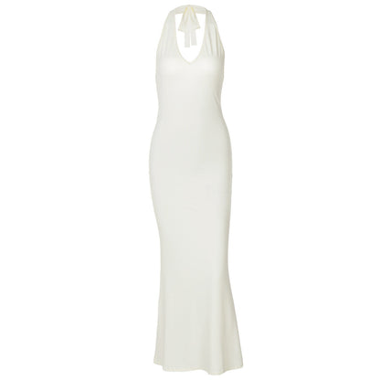 Deep V-Neck Halter Backless Bodycon Column Maxi Dress