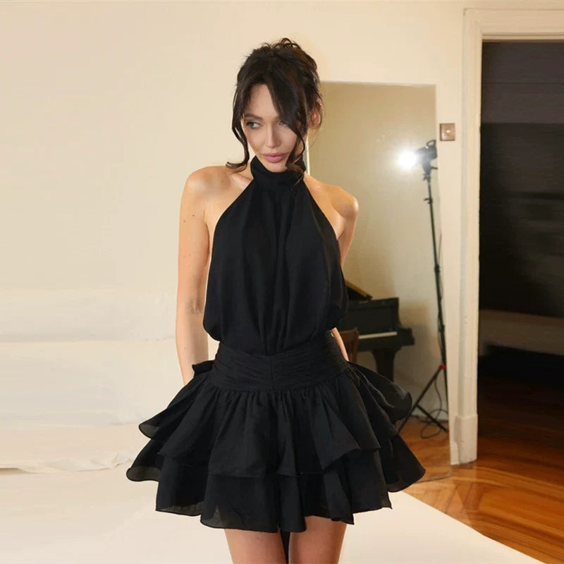 Halter Neck Puffy Mini Dress