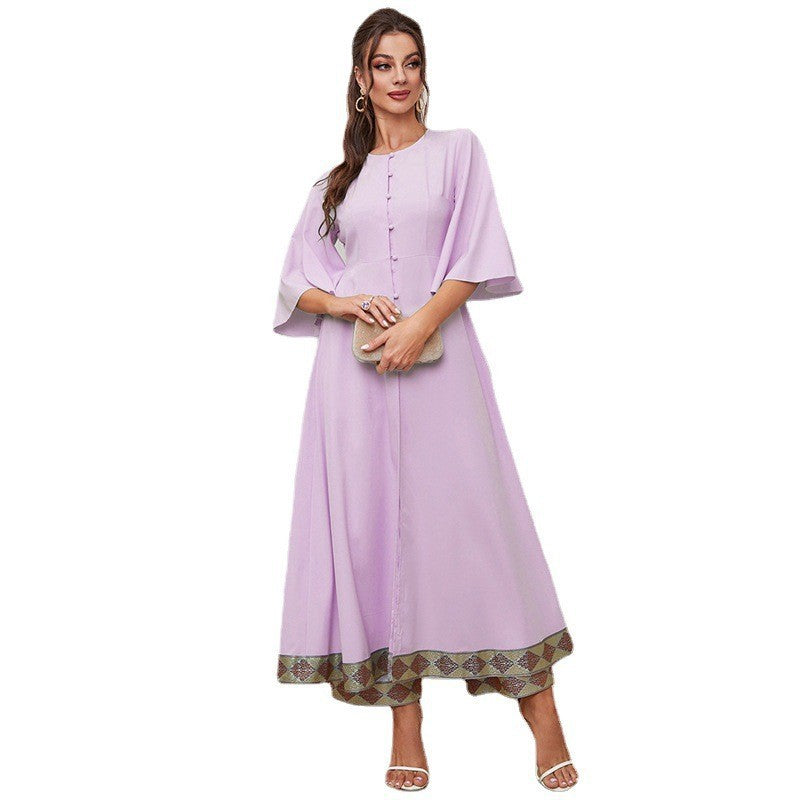 Ruffle Sleeve Round Neck Maxi Dress Trousers Set