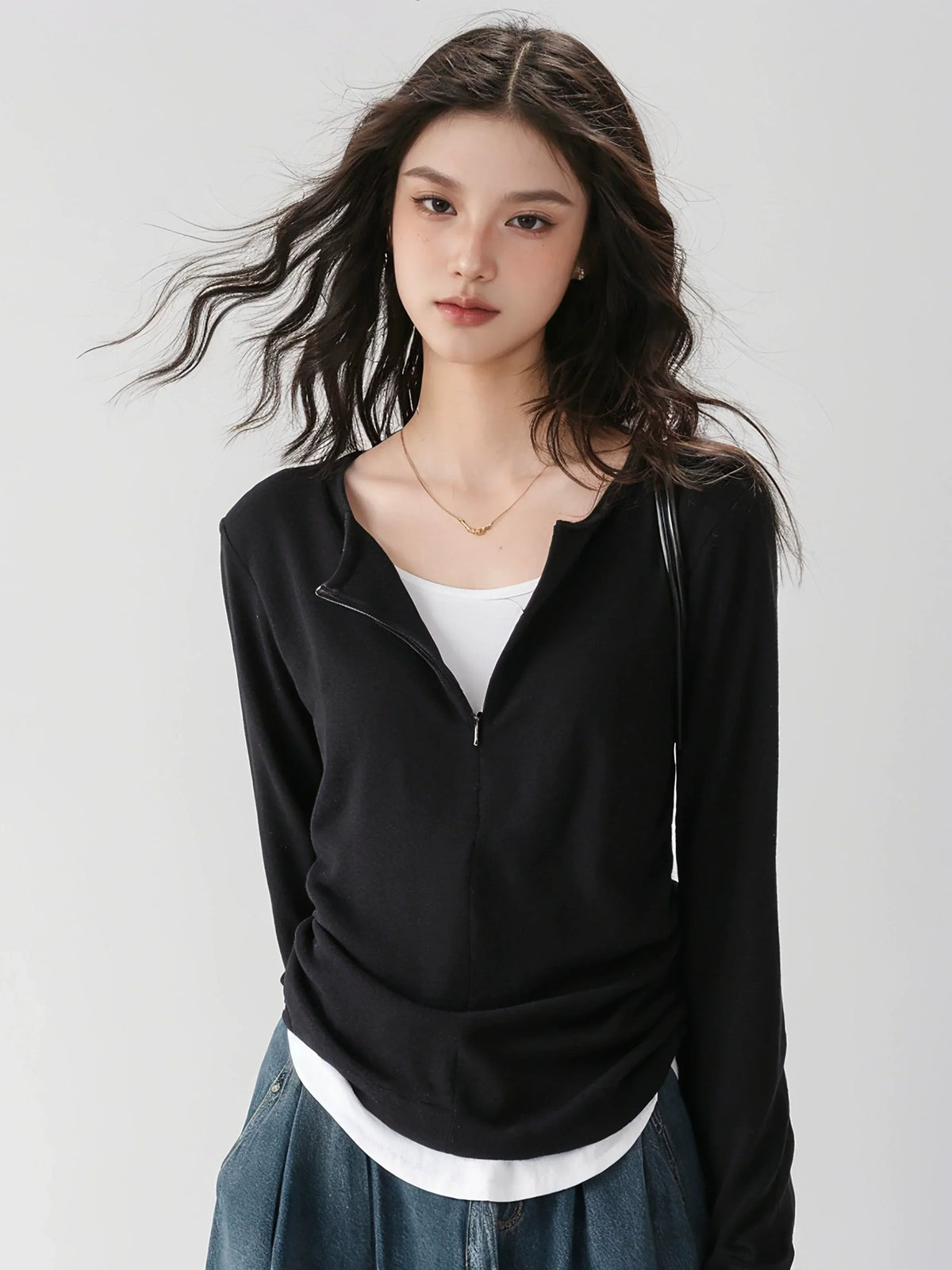 Color Block Mock Two-piece Knit Base Layer