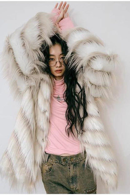 Retro imitation fox fur coat