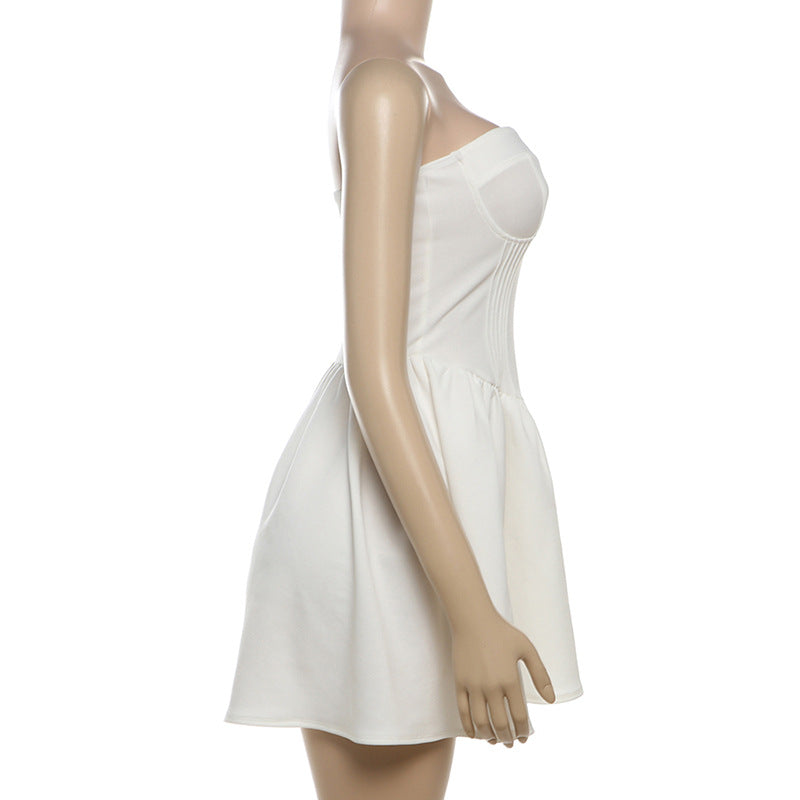 Strapless Corset Pleated Bubble Hem Mini Dress