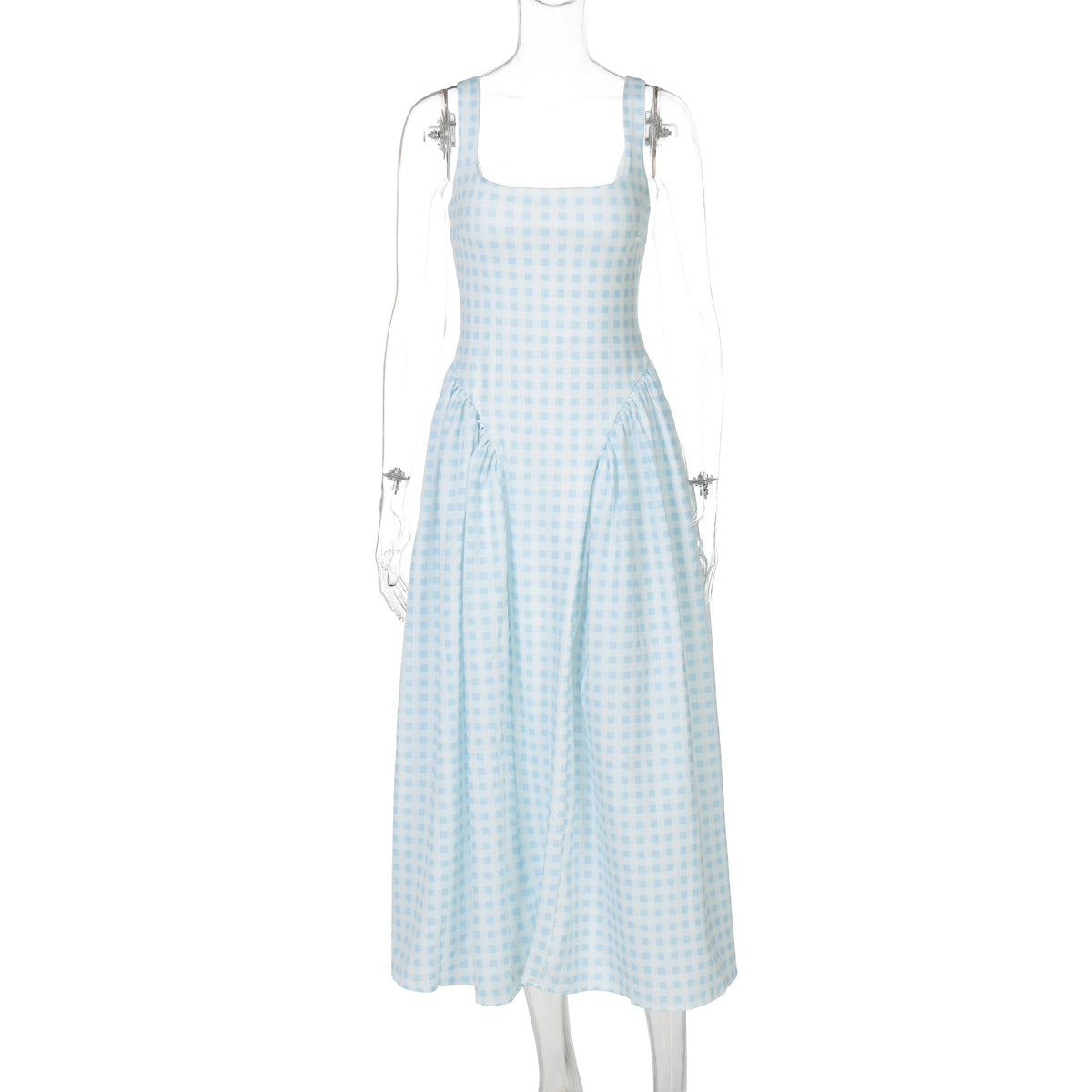 Adalae Plaid Backless Midi Dress