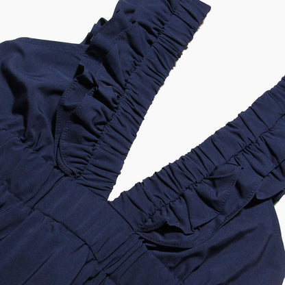 Deep V Ruffle Shoulder Shirred Waist Tiered Mini Dress