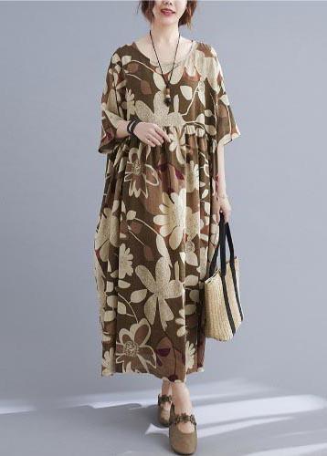 Round Neck Babydoll Waist Oversized Floral Print Maxi Dress