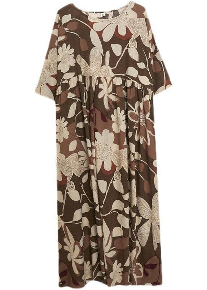 Round Neck Babydoll Waist Oversized Floral Print Maxi Dress