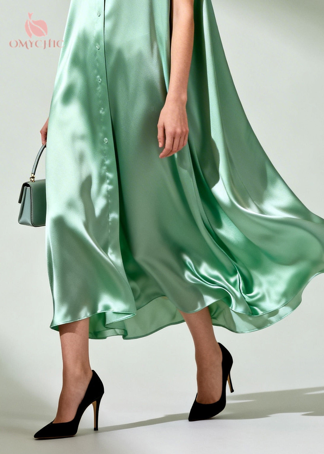 Collared Floral Lace Trim Button-Down Satin Sleeveless Midi Dress