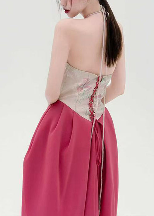 Halter Keyhole Floral Bodice Draped Bubble Hem Maxi Dress