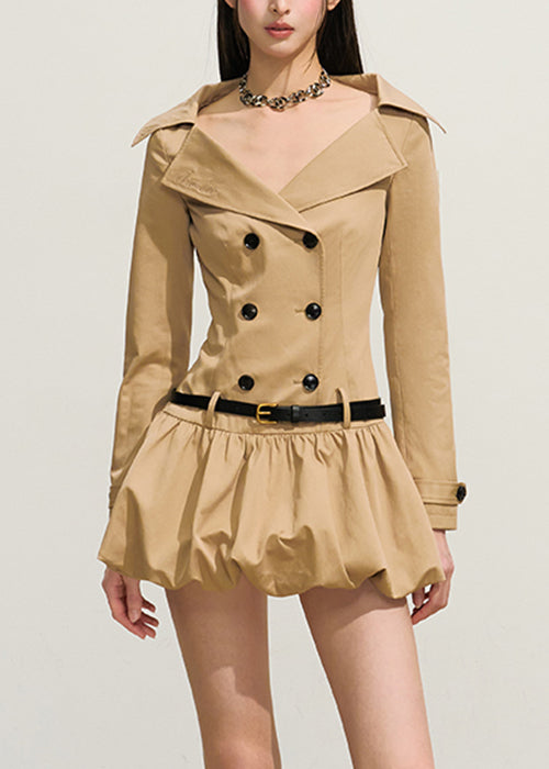 Double-Breasted Collared Bubble Hem Mini Dress