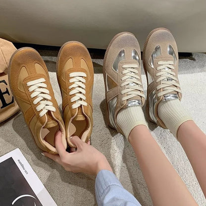 Outdoor Jogging Sneakers Women Suede Leather Patchwork Running Shoes Woman High Quality Lace Up Round Toe Leisure Trainers