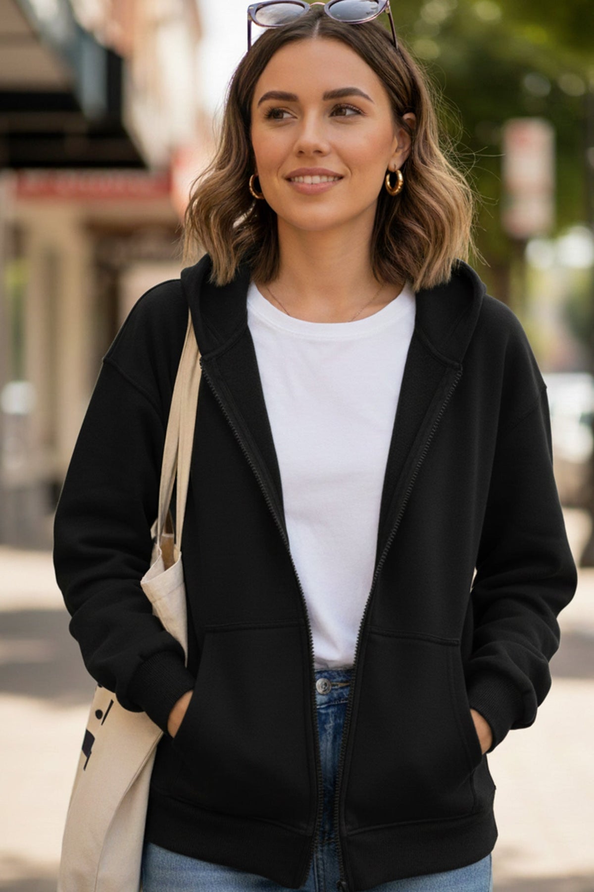 Oversized Solid Zip-up Hoodie