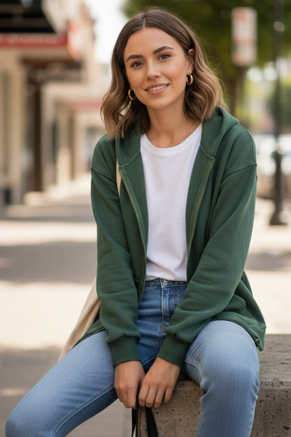 Oversized Solid Zip-up Hoodie