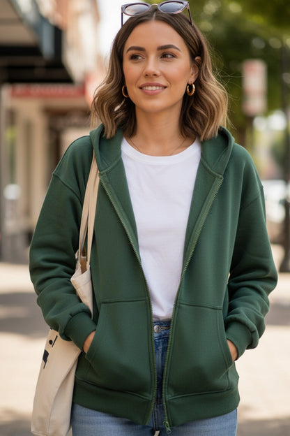 Oversized Solid Zip-up Hoodie